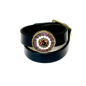 "Round Table Love"<br>leather double wrap cuff bracelet
