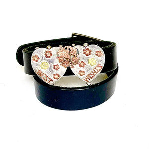 "Two of Hearts"<br>leather double wrap cuff bracelet