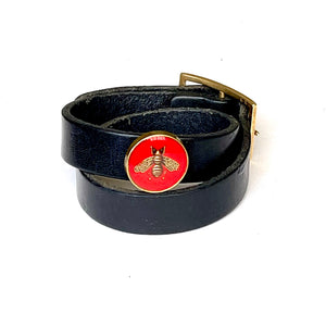 "Bee Mine"<br>leather double wrap cuff bracelet