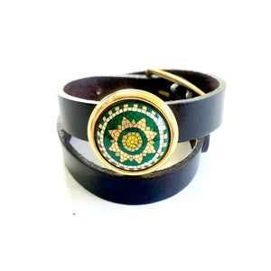 "Be The Sunshine"<br>leather double wrap cuff bracelet