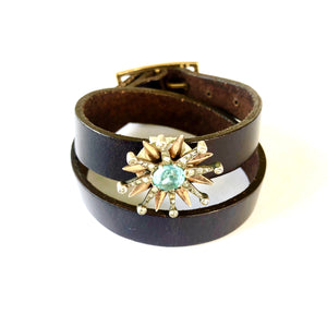 "If The Crown Fits"<br>leather double wrap cuff bracelet