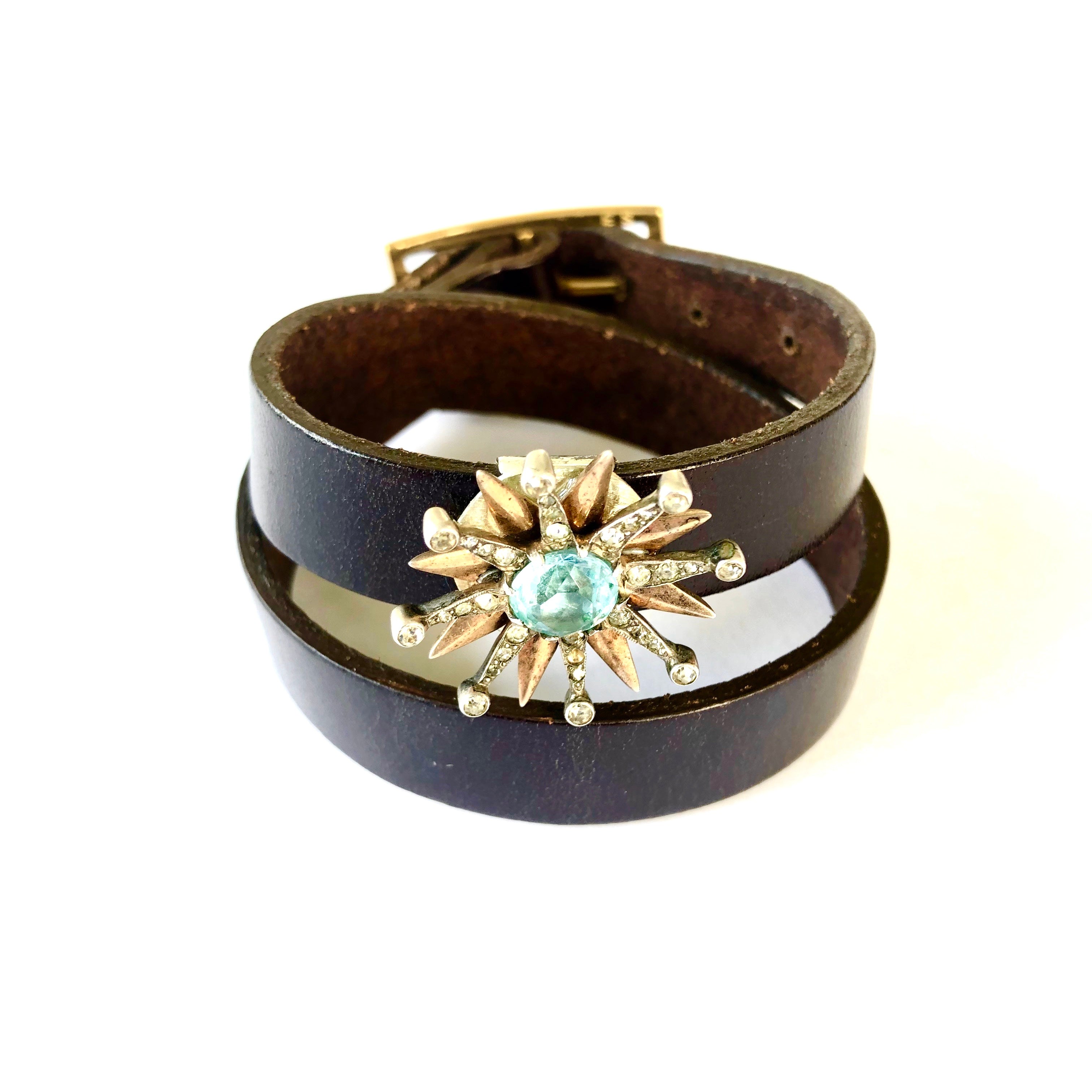 Brown Double Wrap Leather Bracelet w/ Buckle and Stars – King Baby