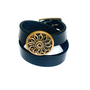 "Sunflowers For Days" <br>leather double wrap cuff bracelet