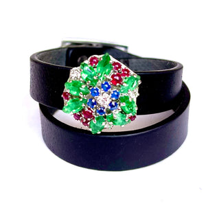 "Jingle Baby"<br>leather double wrap cuff bracelet