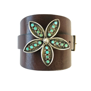 "Cactus Flower" <br>leather cuff bracelet