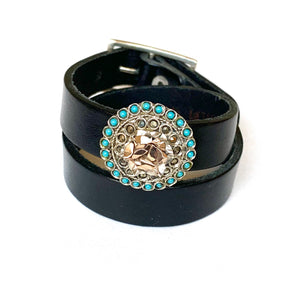 "Vacation on the Rocks"<br>leather double wrap cuff bracelet